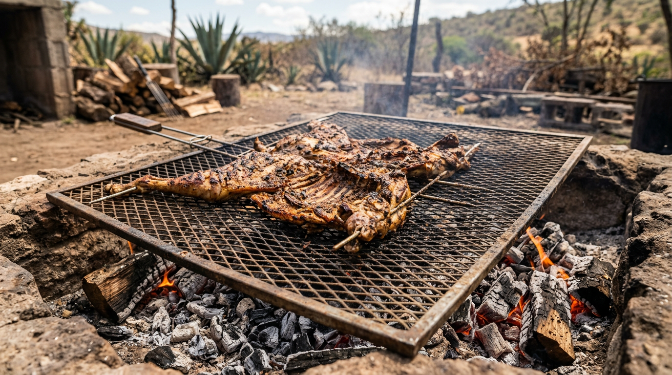 Cabrito roasting over mesquite coals