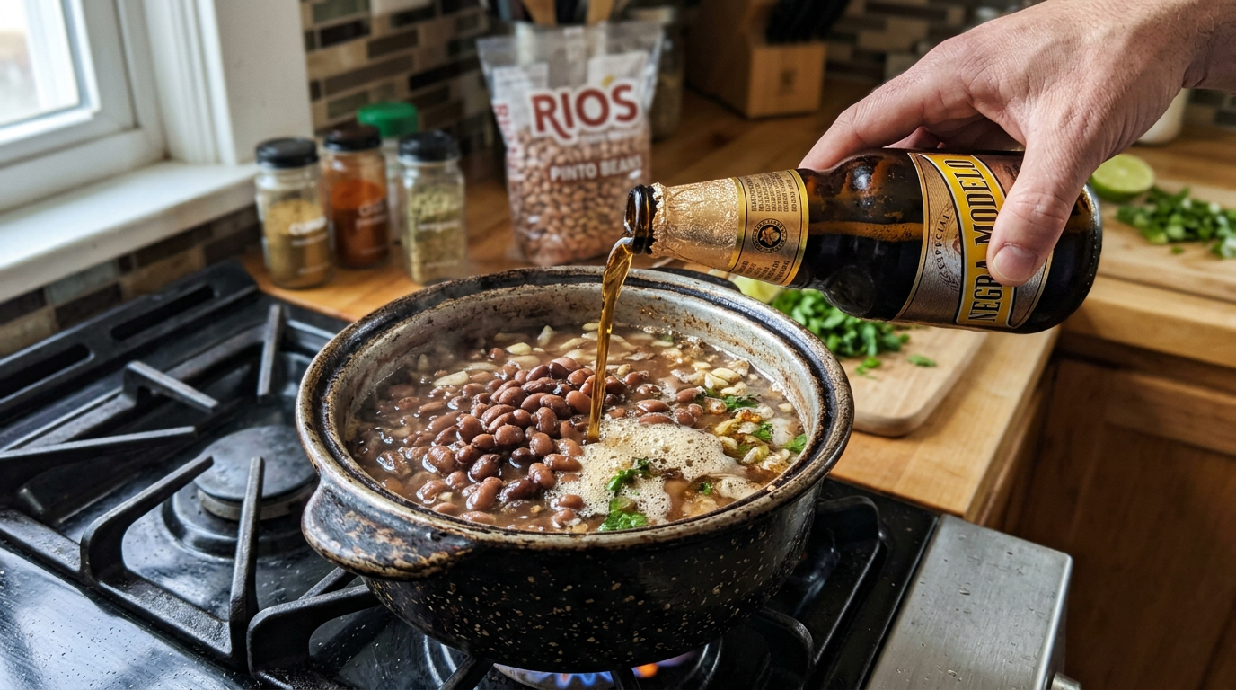 Pouring beer into beans