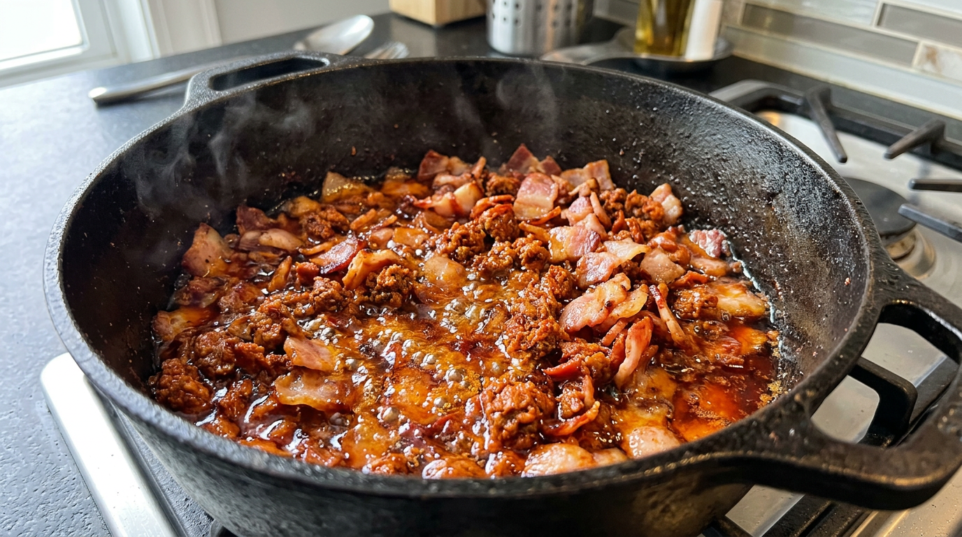 Sautéing bacon and chorizo
